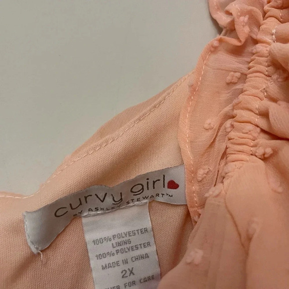 Ashley Stewart curvy peach textured puff sleeve crop top blouse coquette girly - Picture 3 of 4